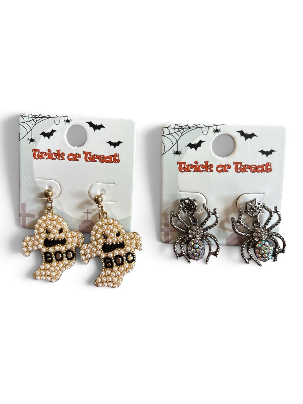 Halloween Pearl Ghost 'BOO' Dangle Earrings & Spider Earrings